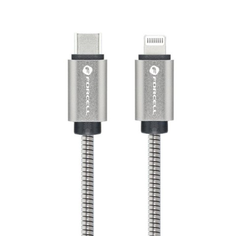 Kabel USB-C do Lightning Forcell F-Energy PD 3A 27W Metal 1 m C238 srebrny