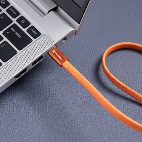 Kabel USB-C do USB-C Forcell F-Energy QC4.0 PD 3A 60W Cafule Flat 1,2 m CCFN23 pomarańczowy