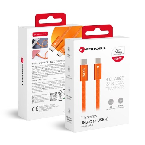 Kabel USB-C do USB-C Forcell F-Energy QC4.0 PD 5A 100W Cafule Color 1,2 m ACYH23 pomarańczowy