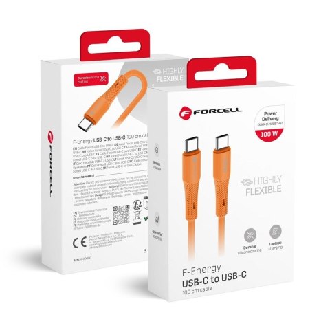 Kabel USB-C do USB-C Forcell F-Energy QC4.0 PD 5A 100W Silicone 1 m C347 pomarańczowy