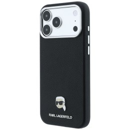 KARL LAGERFELD futerał do IPHONE 18 Pro/ 17 Pro kompatybilny z MagSafe (Grained Karl Head Metal) czarny