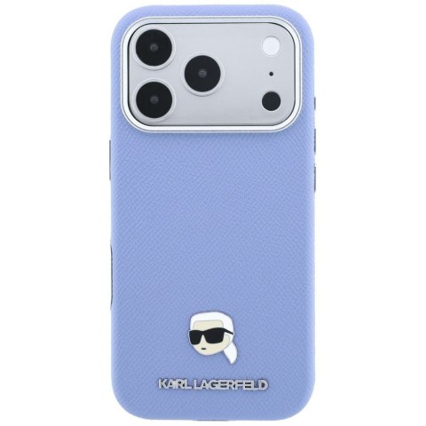 KARL LAGERFELD futerał do IPHONE 18 Pro/ 17 Pro kompatybilny z MagSafe (Grained Karl Head Metal) jasno niebieski