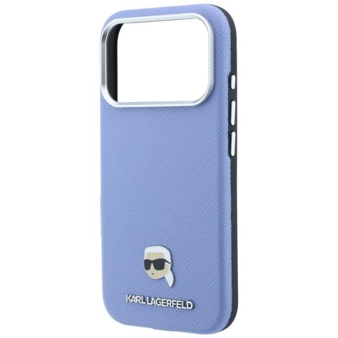 KARL LAGERFELD futerał do IPHONE 18 Pro/ 17 Pro kompatybilny z MagSafe (Grained Karl Head Metal) jasno niebieski