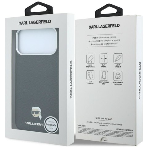 KARL LAGERFELD futerał do IPHONE 18 Pro Max/ 17 Pro Max kompatybilny z MagSafe (Grained Karl Head Metal) czarny