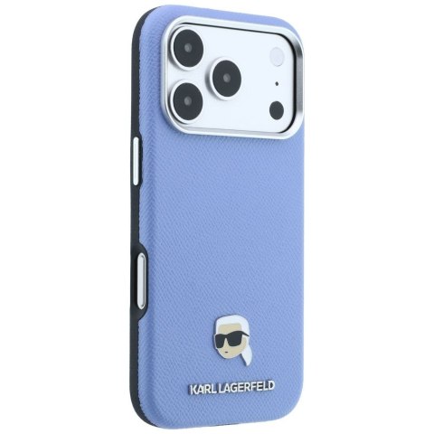 KARL LAGERFELD futerał do IPHONE 18 Pro Max/ 17 Pro Max kompatybilny z MagSafe (Grained Karl Head Metal) jasno niebieski