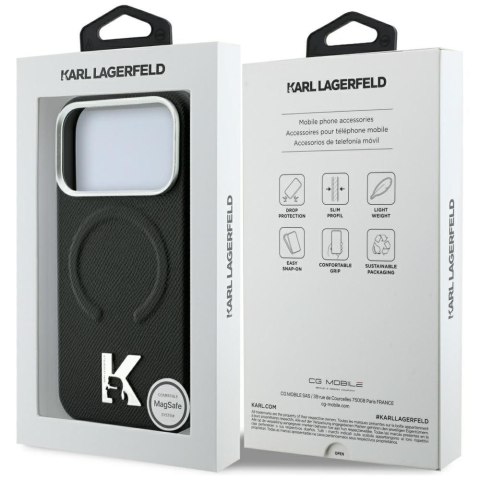 KARL LAGERFELD futerał do IPHONE 18 Pro/17 Pro kompatybilny z MagSafe (Grained Embossed Ring & Kameo Logo) czarny