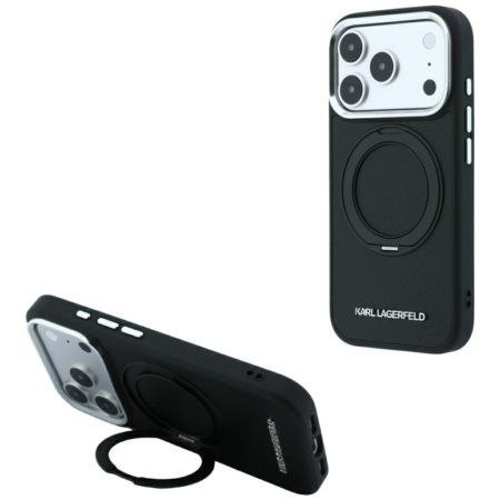 KARL LAGERFELD futerał do IPHONE 18 Pro/17 Pro kompatybilny z MagSafe (Ring Stand 360 Saffiano Classic Logo) czarny