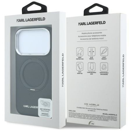 KARL LAGERFELD futerał do IPHONE 18 Pro/17 Pro kompatybilny z MagSafe (Ring Stand 360 Saffiano Classic Logo) czarny