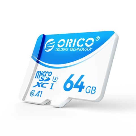 Karta pamięci microSD Orico B3 64GB U3 A1 Class 10 z adapterem SD - biało-niebieska