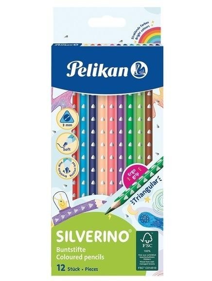 Kredki Silverino trójkątne 12 kolorów