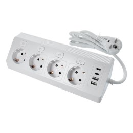 Listwa sieciowa z 4 gniazdami max 3680W portami 2x USB A, 2x typ C z kablem zasilającym 2m E42 biała