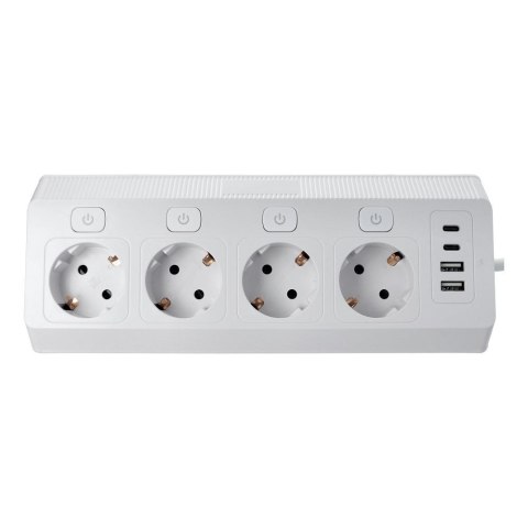Listwa sieciowa z 4 gniazdami max 3680W portami 2x USB A, 2x typ C z kablem zasilającym 2m E42 biała