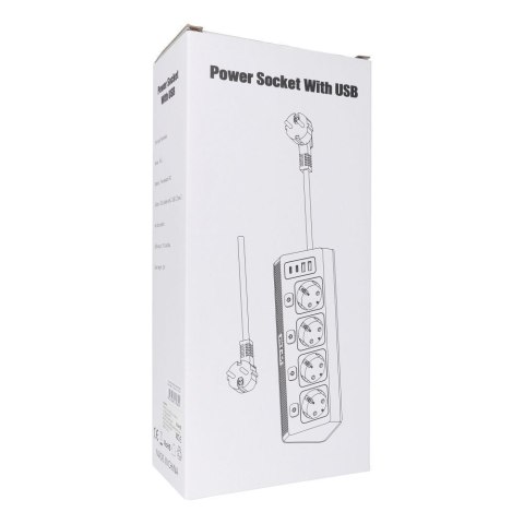 Listwa sieciowa z 4 gniazdami max 3680W portami 2x USB A, 2x typ C z kablem zasilającym 2m E42 biała