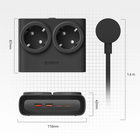 Listwa zasilająca Orico PDC25 25W 6w1 2x AC + 2x USB-A + 2x USB-C - czarna