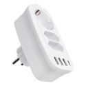 Listwa zasilająca z 3 gniazdami max 16A, portami 3x USB A, 1x typ C E06 biała