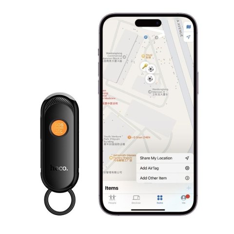 Lokalizator zgodny z Apple Find My z latarką Hoco E99 czarny