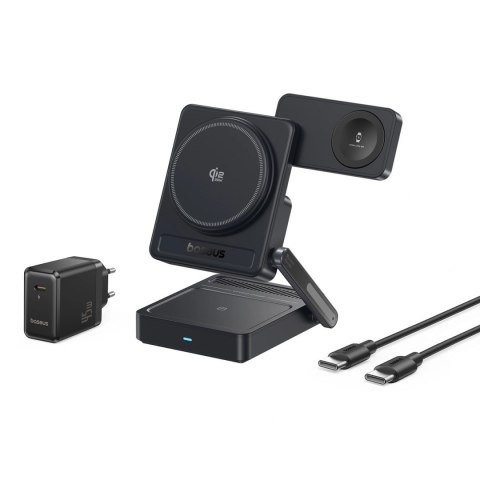 Ładowarka bezprzewodowa Baseus PicoGo AF21 3w1 Qi2.2 35W z zasilaczem EU 45W i kablem USB-C 1m - czarna