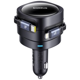 Ładowarka samochodowa Baseus Enjoyment Max 60W ze zwijanymi kablami USB-C i Lightning - czarna