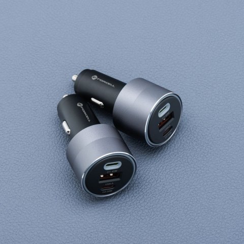 Ładowarka samochodowa Forcell F-Energy Alu 2 x USB C + USB A QC4.0 PD SFC2.0 3A 85W szara