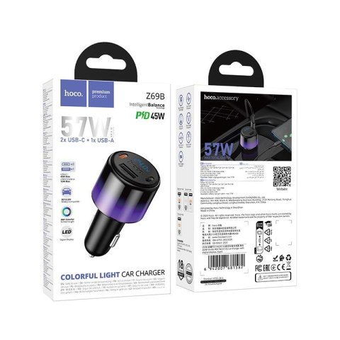 Ładowarka samochodowa Hoco USB A + 2x USB C QC3.0 PD 57W Z69B czarna