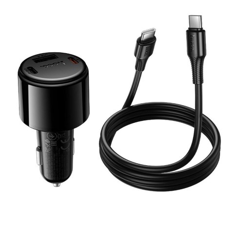 Ładowarka samochodowa Hoco USB A + 2x USB C QC3.0 PD 57W + kabel USB C do C Z69B czarna
