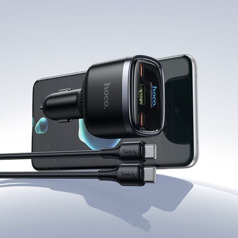 Ładowarka samochodowa Hoco USB A + 2x USB C QC3.0 PD 93W + kabel C do C Z70 czarna