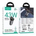 Ładowarka samochodowa Hoco USB A + USB C QC3.0 PD 43W + kabel USB C do USB C NZ16A szara