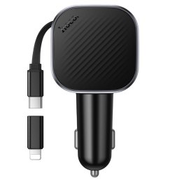 Ładowarka samochodowa Hoco USB A + USB C QC3.0 PD 45W + ze zwijanym kablem USB C Z68 czarna