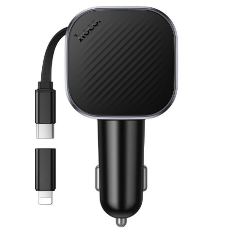 Ładowarka samochodowa Hoco USB A + USB C QC3.0 PD 45W + ze zwijanym kablem USB C Z68 czarna