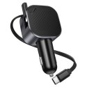 Ładowarka samochodowa Hoco USB A + USB C QC3.0 PD 45W + ze zwijanym kablem USB C Z68 czarna