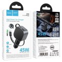Ładowarka samochodowa Hoco USB A + USB C QC3.0 PD 45W + ze zwijanym kablem USB C Z68 czarna