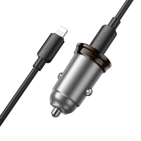 Ładowarka samochodowa Hoco USB C QC PD 30W + kabel USB C do Lightning NZ16 szara