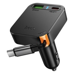 Ładowarka samochodowa Hoco ze zwijanym kablem 2 x USB C + USB A QC PD 65W NZ18 czarna