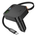 Ładowarka samochodowa Hoco ze zwijanym kablem 2 x USB C + USB A QC PD 65W NZ18 czarna