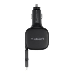 Ładowarka samochodowa VEGER USB C + kabel USB C / Lightning QC PD 84W CC89 czarna