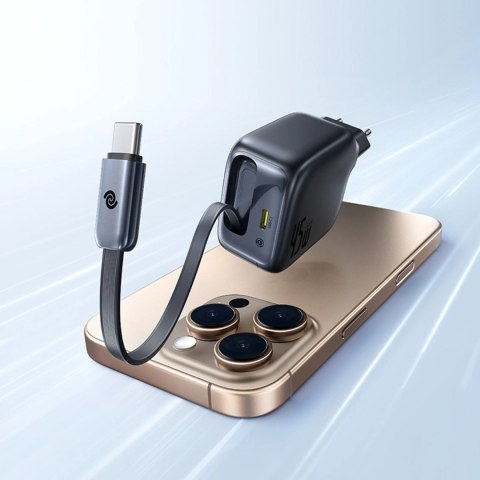 Ładowarka sieciowa Baseus EnerCore CJ11 45W z portem USB-C i ze zwijanym kablem USB-C - czarna