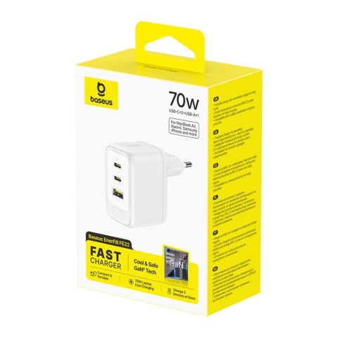 Ładowarka sieciowa Baseus EnerFill FE22 70W 2 x USB-C + USB-A - biała