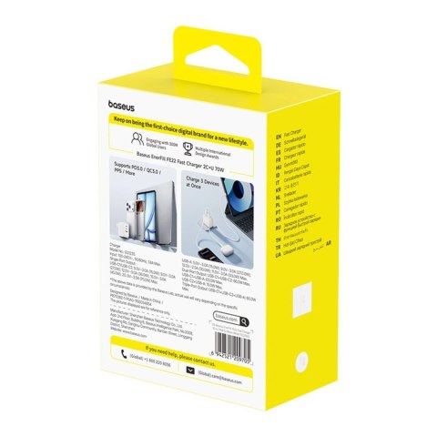 Ładowarka sieciowa Baseus EnerFill FE22 70W 2 x USB-C + USB-A - biała