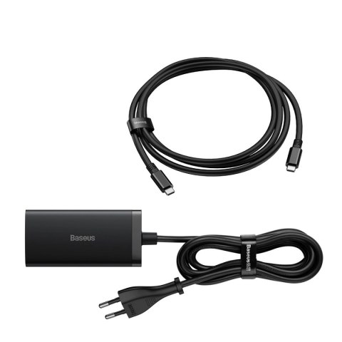Ładowarka sieciowa GaN5 Baseus CCGP110201 67W HUB HDMI 2x USB-C / USB-A / HDMI 4K 30Hz 1,5m - czarna + kabel USB-C - USB-C 1m