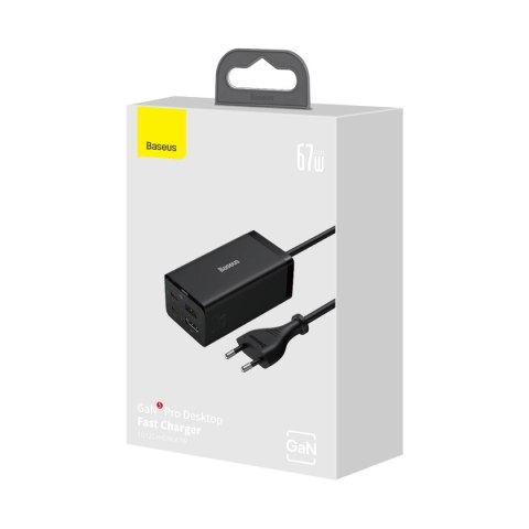 Ładowarka sieciowa GaN5 Baseus CCGP110201 67W HUB HDMI 2x USB-C / USB-A / HDMI 4K 30Hz 1,5m - czarna + kabel USB-C - USB-C 1m