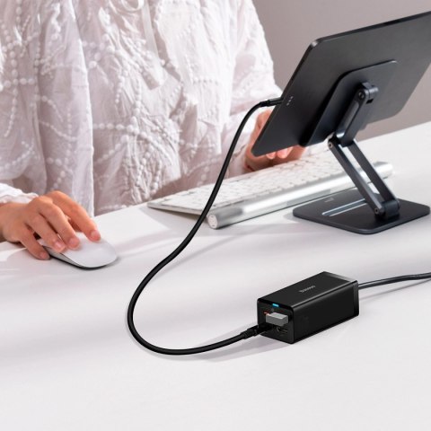 Ładowarka sieciowa GaN5 Baseus CCGP110201 67W HUB HDMI 2x USB-C / USB-A / HDMI 4K 30Hz 1,5m - czarna + kabel USB-C - USB-C 1m