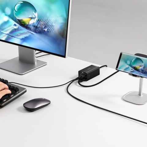 Ładowarka sieciowa GaN5 Baseus CCGP110201 67W HUB HDMI 2x USB-C / USB-A / HDMI 4K 30Hz 1,5m - czarna + kabel USB-C - USB-C 1m