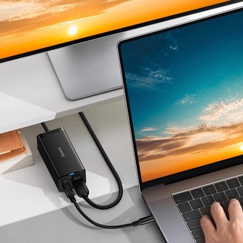 Ładowarka sieciowa GaN5 Baseus CCGP110201 67W HUB HDMI 2x USB-C / USB-A / HDMI 4K 30Hz 1,5m - czarna + kabel USB-C - USB-C 1m