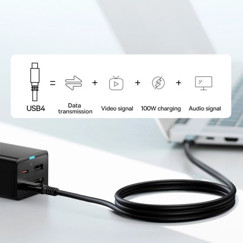 Ładowarka sieciowa GaN5 Baseus CCGP110201 67W HUB HDMI 2x USB-C / USB-A / HDMI 4K 30Hz 1,5m - czarna + kabel USB-C - USB-C 1m