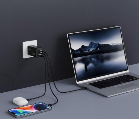 Ładowarka sieciowa do telefonu Blue Star GaN 2 x USB C + USB A QC4.0 PD 4A 65W VT-43 czarna
