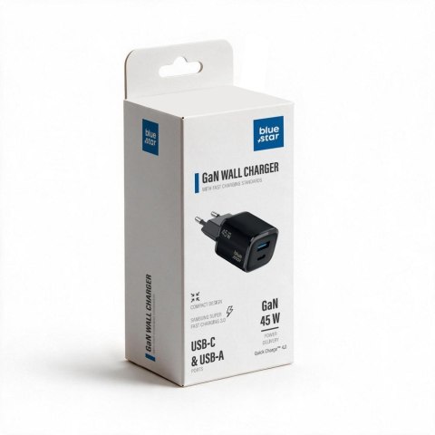 Ładowarka sieciowa do telefonu Blue Star Nano GaN USB C + USB A QC4.0 PD 3A 45W VT-334 czarna