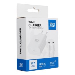 Ładowarka sieciowa do telefonu Blue Star USB C QC4.0 PD 3A 25W + kabel USB C do USB C TFB-TC-25WPD biała