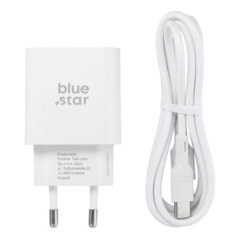 Ładowarka sieciowa do telefonu Blue Star USB C QC4.0 PD 3A 25W + kabel USB C do USB C TFB-TC-25WPD biała