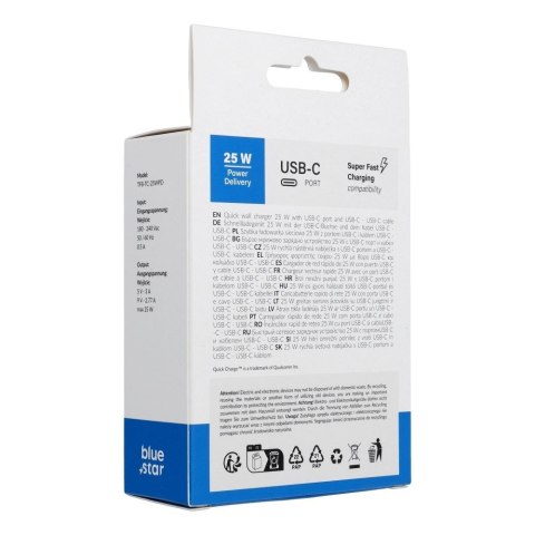 Ładowarka sieciowa do telefonu Blue Star USB C QC4.0 PD 3A 25W + kabel USB C do USB C TFB-TC-25WPD biała