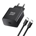 Ładowarka sieciowa do telefonu Blue Star USB C QC4.0 PD 3A 25W + kabel USB C do USB C TFB-TC-25WPD czarna